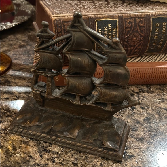 Vintage Brass Ship Bookend in Bronze Finish - Picture 5 of 6
